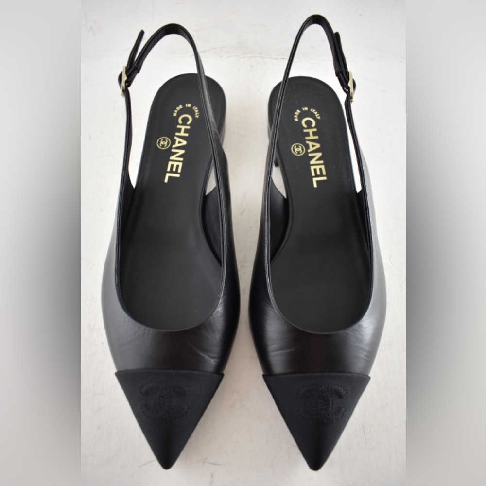 Chanel 24A Black Leather CC Logo Coco Sling Slingback Pointed Ballet Flat 38.5 - Picture 6 of 16